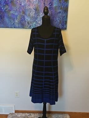 Studio Works Black Dress with Blue Grid Pattern